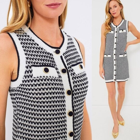 Pomander Place NEW Navy Stripe Bardot Sleeveless Knit Classic Mini Dress Size M